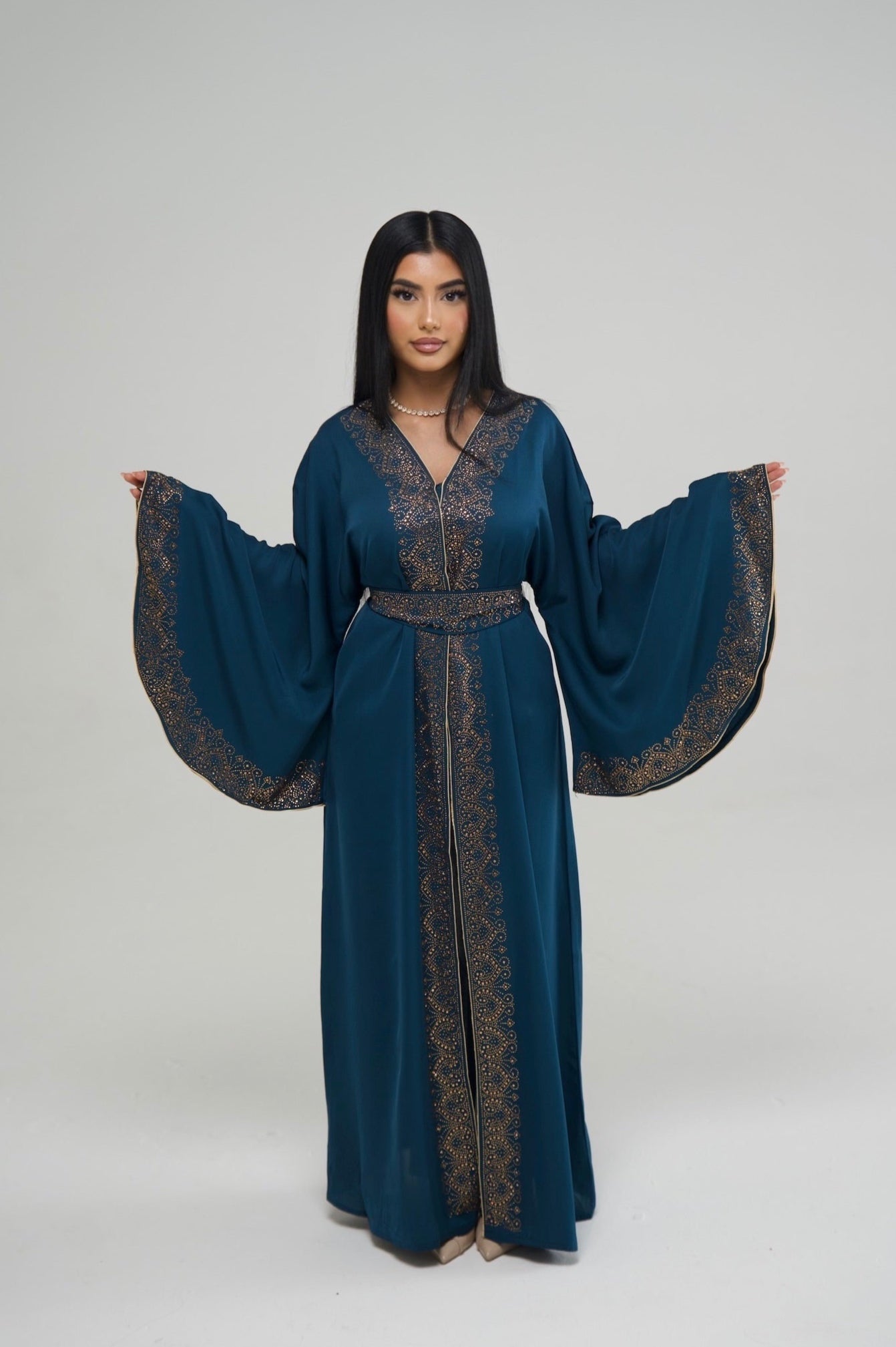 Deep Turquoise Embellished Abaya