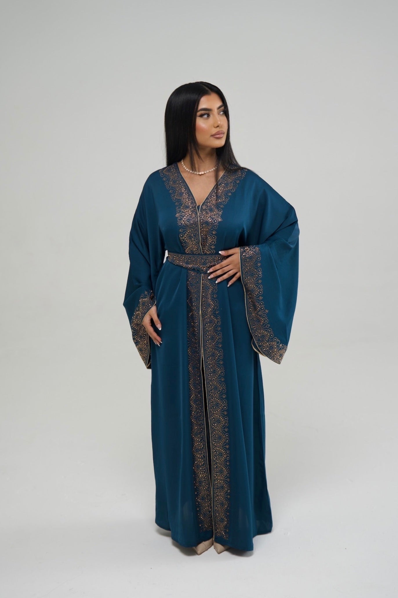 Deep Turquoise Embellished Abaya