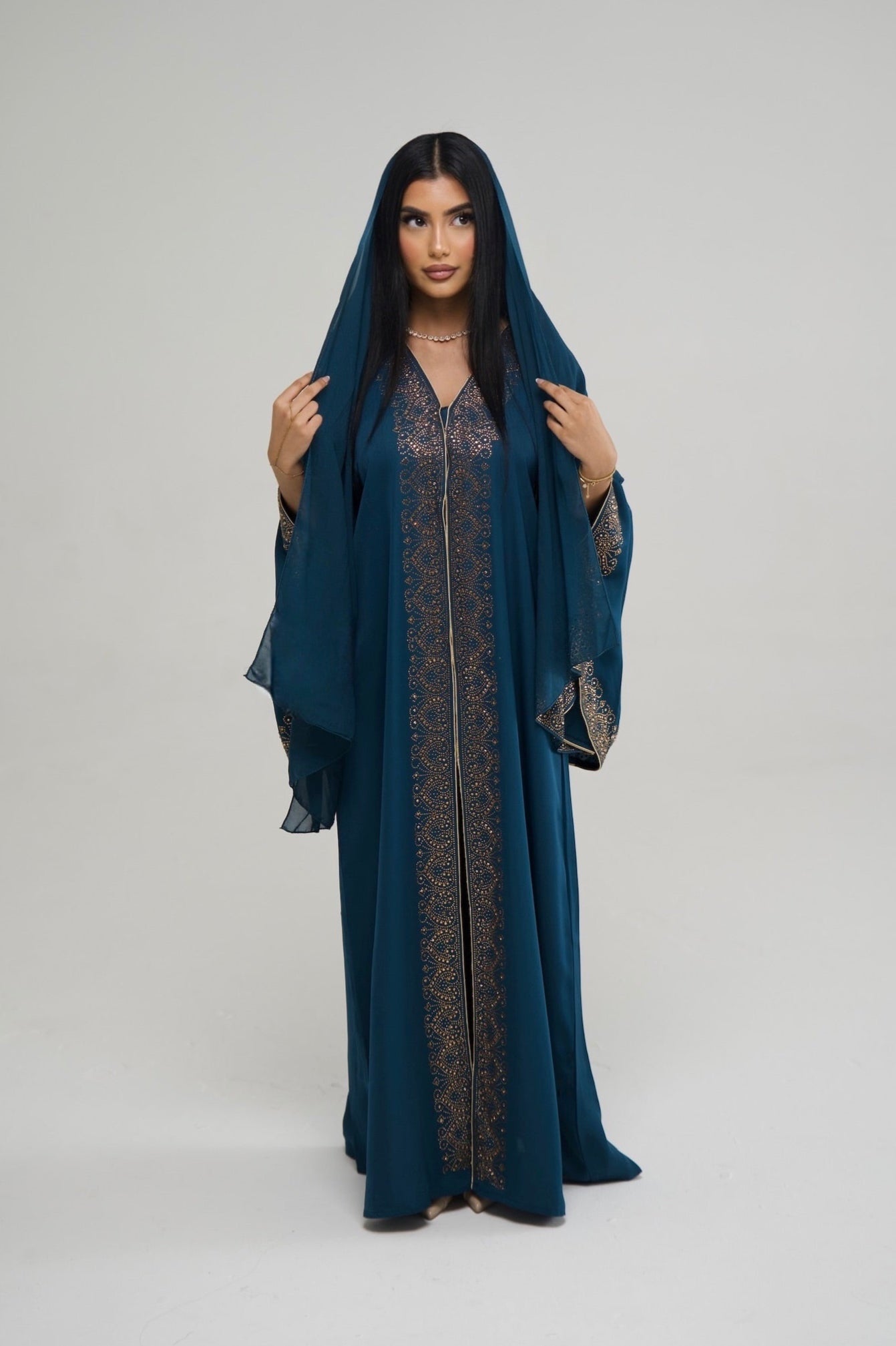 Deep Turquoise Embellished Abaya