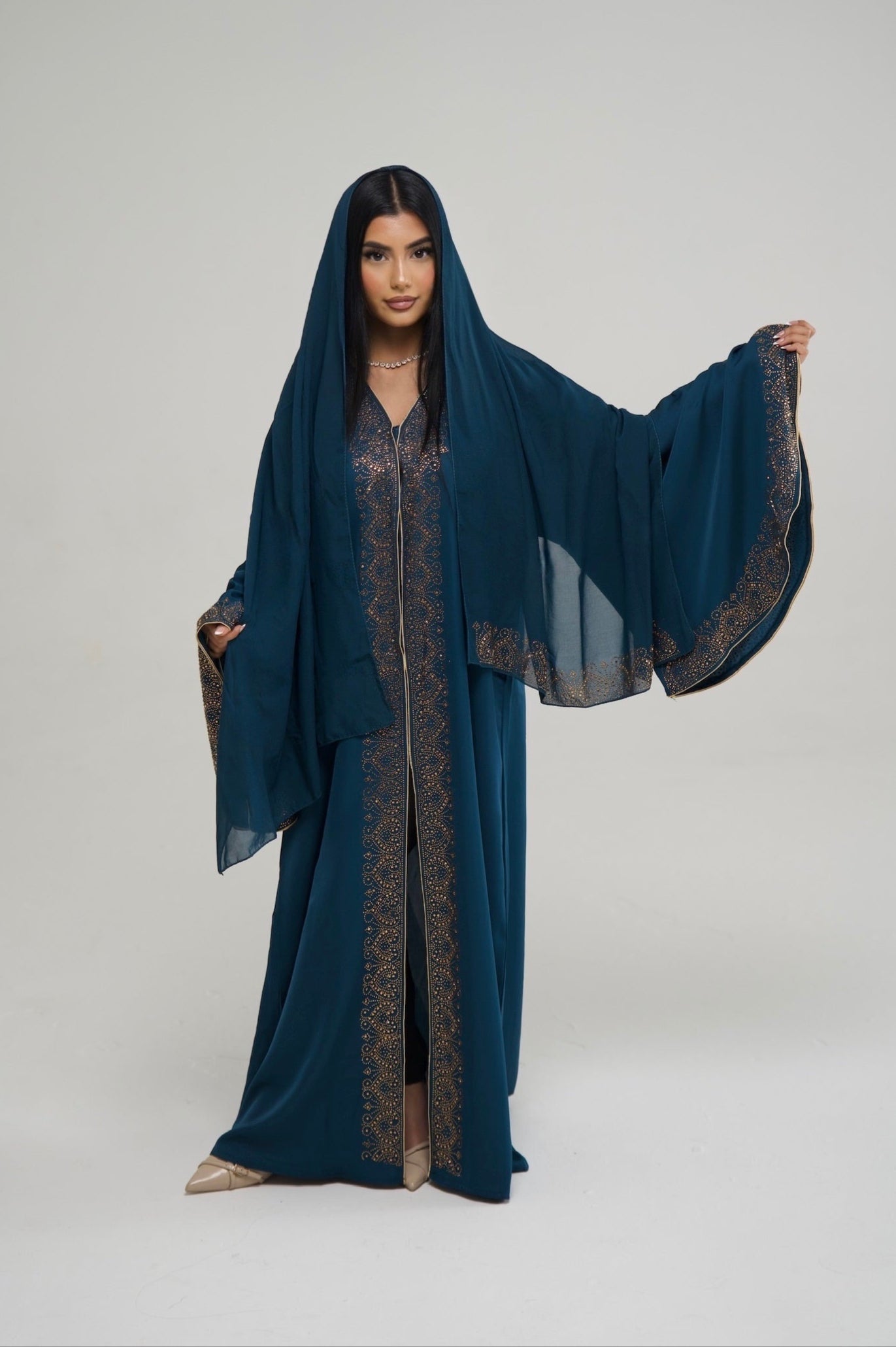 Deep Turquoise Embellished Abaya
